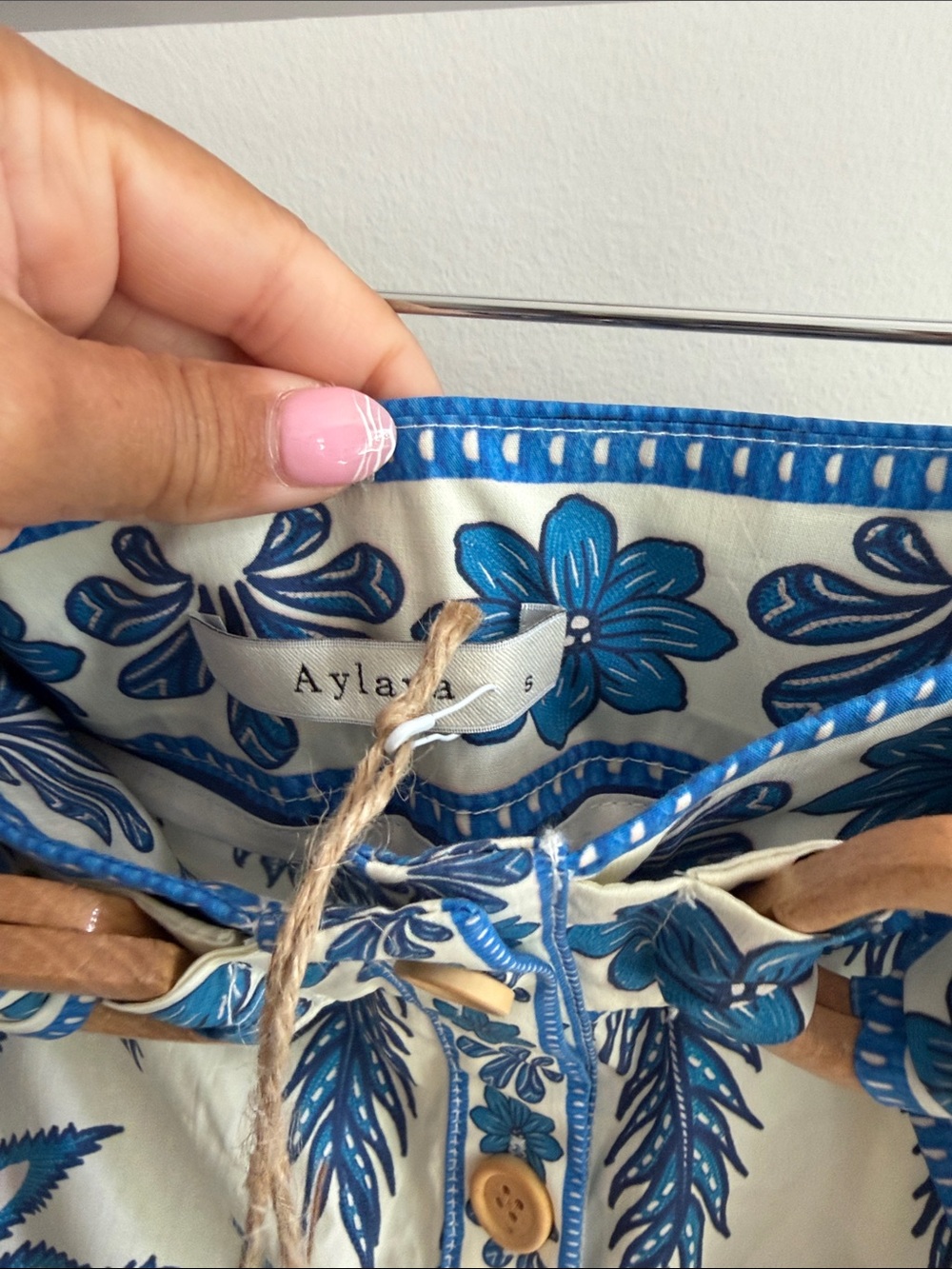 Blue Pineapple Print Mini Skirt with Button Front - Picture 4 of 8